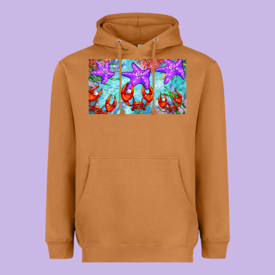 Crab And Starfish  Cup Heavyweight Hoodie Designed By Barkaloodesign