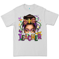Mardi Gras Teacher Caucasian Messy Bun Premium Tee | Teevron