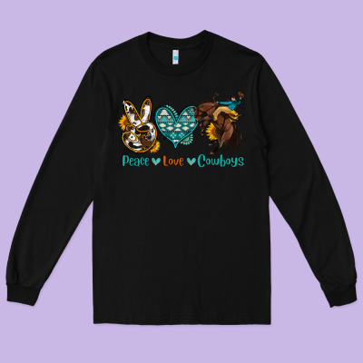 Peace Love Cowboys Long Sleeve Tee Designed By Oliviacreatesart