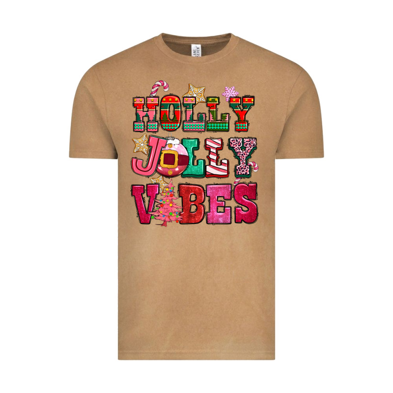 Holly Jolly Vibes Pink Christmas Vintage Tee by CowGirlArtShop | Teevron