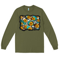 Army Green cowhide  turquoise sunflowers pattern olivia Long Sleeve Tee - OliviaCreatesArt