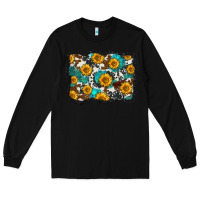 Black cowhide  turquoise sunflowers pattern olivia Long Sleeve Tee - OliviaCreatesArt
