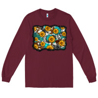 Burgundy cowhide  turquoise sunflowers pattern olivia Long Sleeve Tee - OliviaCreatesArt