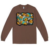 Chestnut cowhide  turquoise sunflowers pattern olivia Long Sleeve Tee - OliviaCreatesArt