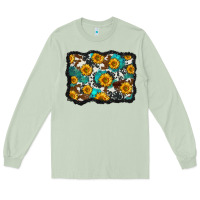 Matcha cowhide  turquoise sunflowers pattern olivia Long Sleeve Tee - OliviaCreatesArt