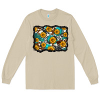 Mushroom cowhide  turquoise sunflowers pattern olivia Long Sleeve Tee - OliviaCreatesArt