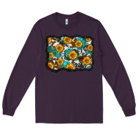 Plum cowhide  turquoise sunflowers pattern olivia Long Sleeve Tee - OliviaCreatesArt