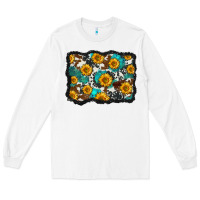 White cowhide  turquoise sunflowers pattern olivia Long Sleeve Tee - OliviaCreatesArt