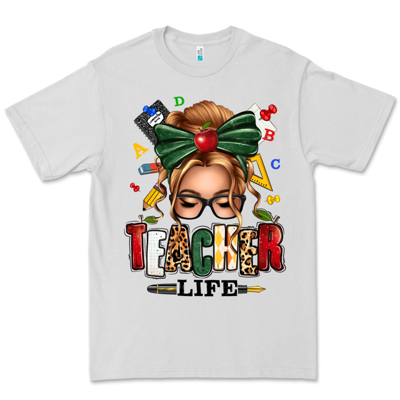 Teacher Life Blonde Caucassian Messy Bun Premium Tee by texasbilliewilder | Teevron