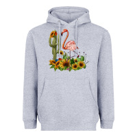 Heather Grey flamingo with cactus and sunflowers Heavyweight Hoodie - BarkalooDesign