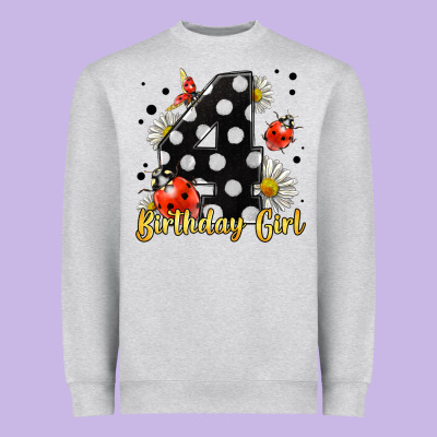 Ladybug Birthday Girl Age 4 Heavyweight Sweatshirt Designed By Lillyallendesigns