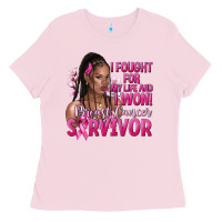 Bubblegum Pink i fought for my life and i won afro woman Ladies Tee - NancyCooperArtShop