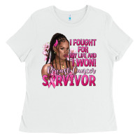 White i fought for my life and i won afro woman Ladies Tee - NancyCooperArtShop