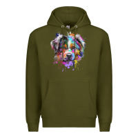 Army Green Splash Art Australian Shepherd   Aussie Lover Gifts Premium Hoodie - longCreatives