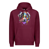 Burgundy Splash Art Australian Shepherd   Aussie Lover Gifts Premium Hoodie - longCreatives