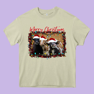 Merry Christmas Cows Heavy Core Tee Designed By Bettercallsaul