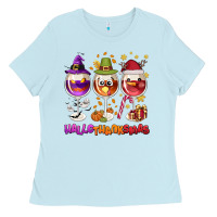 Baby Blue Hallothanksmas wine glasses Ladies Tee - NancyCooperArtShop