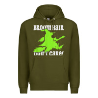 Army Green witches saying broom hair dont care halloween camper joke Premium Hoodie - longCreatives