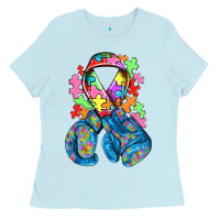 Baby Blue autism awareness with boxing gloves Ladies Tee - NancyCooperArtShop