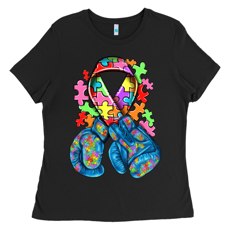 Autism Awareness With Boxing Gloves Ladies Tee by NancyCooperArtShop | Teevron