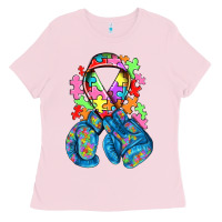 Bubblegum Pink autism awareness with boxing gloves Ladies Tee - NancyCooperArtShop