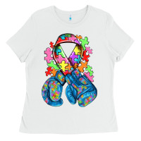 White autism awareness with boxing gloves Ladies Tee - NancyCooperArtShop