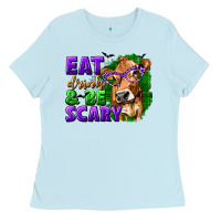 Baby Blue Eat Drink and Be Scary with Halloween Ladies Tee - texasbilliewilder