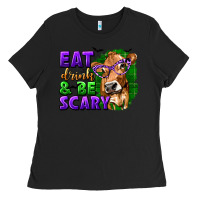 Black Eat Drink and Be Scary with Halloween Ladies Tee - texasbilliewilder
