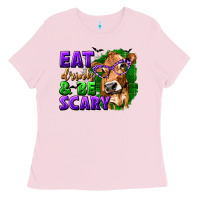 Bubblegum Pink Eat Drink and Be Scary with Halloween Ladies Tee - texasbilliewilder