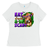 White Eat Drink and Be Scary with Halloween Ladies Tee - texasbilliewilder