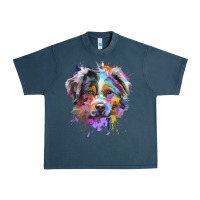 Midnight Navy Splash Art Australian Shepherd   Aussie Lover Gifts Urban Heavy Tee - longCreatives