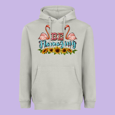 Be Flamezing Flamingo Heavyweight Hoodie Designed By Barkaloodesign