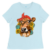 Western Cow With Sunflowers And Gemstone Ladies Tee | Teevron