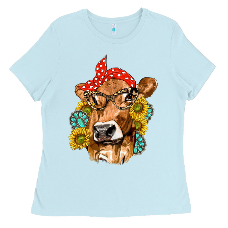 Western Cow With Sunflowers And Gemstone Ladies Tee by texasbilliewilder | Teevron
