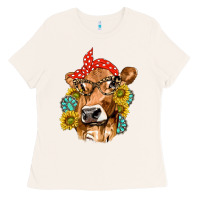 Bone Western Cow with Sunflowers and Gemstone Ladies Tee - texasbilliewilder