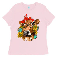 Bubblegum Pink Western Cow with Sunflowers and Gemstone Ladies Tee - texasbilliewilder