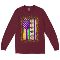 Burgundy mardi gras usa flag leopard Long Sleeve Tee - OliviaCreatesArt