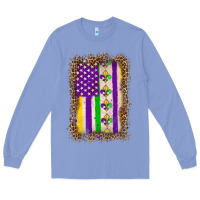 Colony Blue mardi gras usa flag leopard Long Sleeve Tee - OliviaCreatesArt