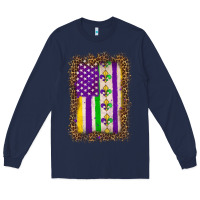 Navy mardi gras usa flag leopard Long Sleeve Tee - OliviaCreatesArt