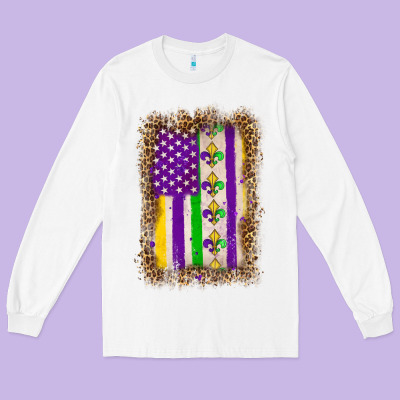 Mardi Gras Usa Flag Leopard Long Sleeve Tee Designed By Oliviacreatesart