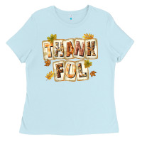 Baby Blue Thankful with Plate Ladies Tee - texasbilliewilder
