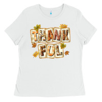 White Thankful with Plate Ladies Tee - texasbilliewilder
