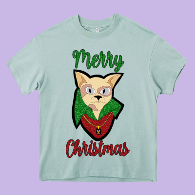 Merry Christmas Cat Heavy Core Tee Designed By Bettercallsaul