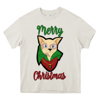 Cream Merry Christmas Cat Heavy Core Tee - Bettercallsaul