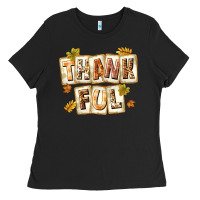 Black Thankful with Plate Ladies Tee - texasbilliewilder