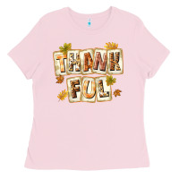 Bubblegum Pink Thankful with Plate Ladies Tee - texasbilliewilder