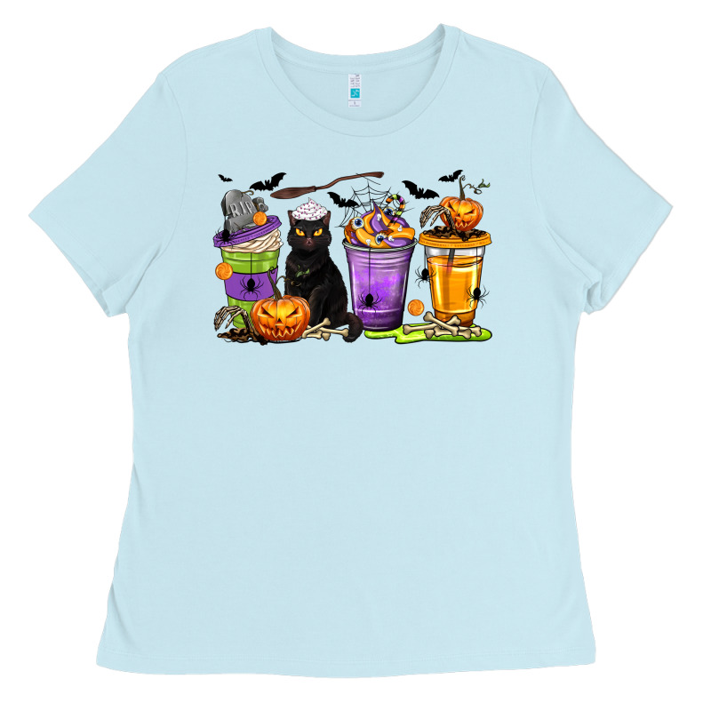 Halloween Cat Coffee Cups Ladies Tee by texasbilliewilder | Teevron