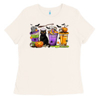 Bone Halloween Cat Coffee Cups Ladies Tee - texasbilliewilder