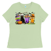 Matcha Halloween Cat Coffee Cups Ladies Tee - texasbilliewilder
