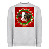 Heather Grey christmas holstein calf face Heavyweight Sweatshirt - LillyAllenDesigns